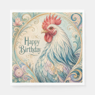 Regal Rooster Birthday Flourish Napkin