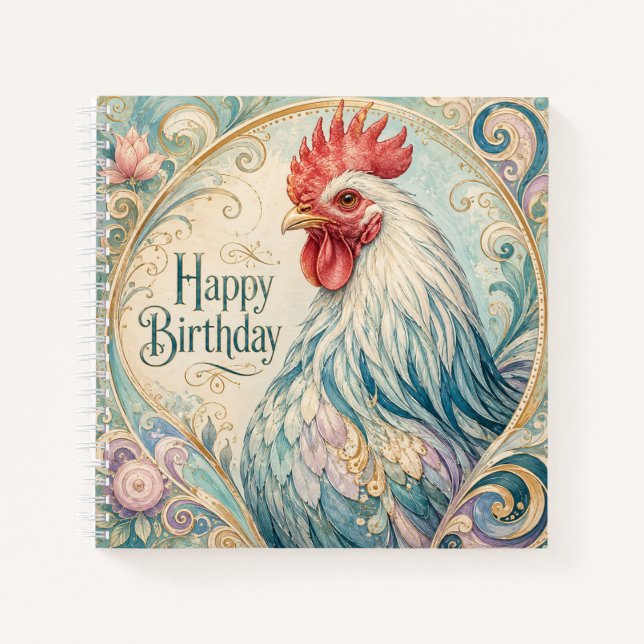 Regal Rooster Birthday Flourish Notebook (Front)