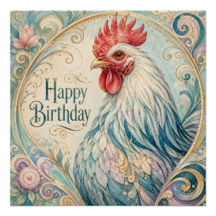 Regal Rooster Birthday Flourish Poster