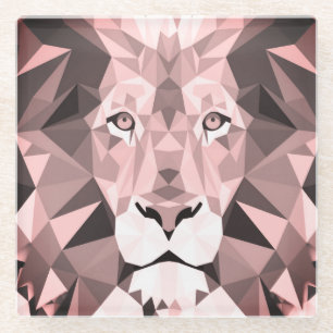 Regal Rose Geometric Lion Head Glass Coaster