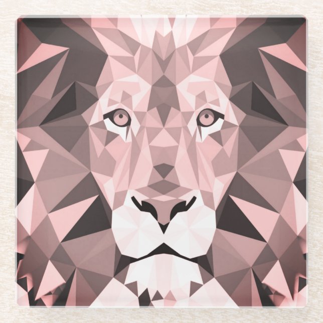 Regal Rose Geometric  Lion Head Glass Coaster (Front)