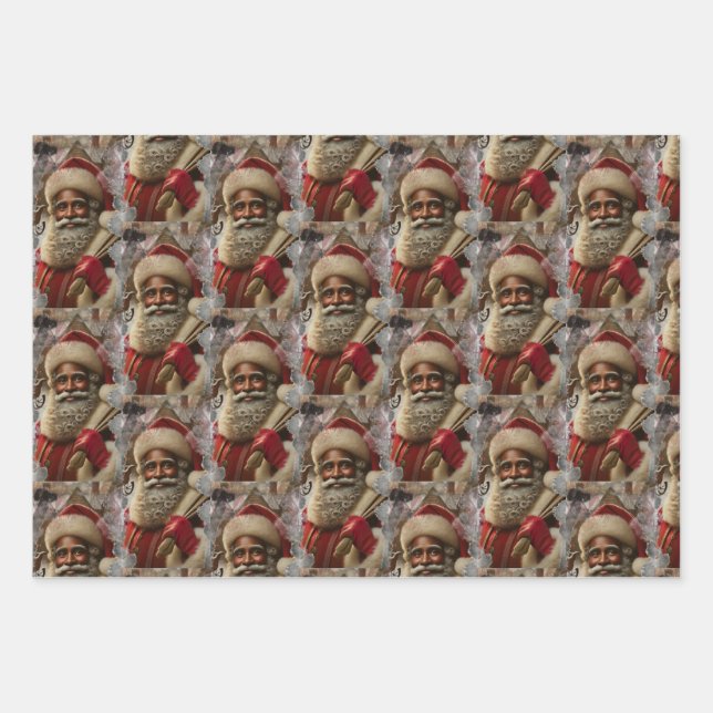  Regal Santa with Reindeer Wrapping Paper Sheet (Front)