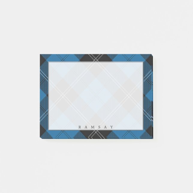 Regal Scottish Clan Ramsay Blue and Black Tartan Post-it Notes (Front)