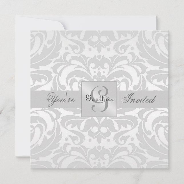 Regal Silver Damask Scroll All Occasion Invitation (Front)