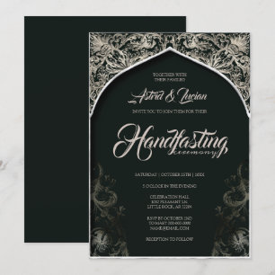 Regal Silver Flourish Hunter Green Handfasting Invitation