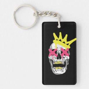 Regal Skull: Pink X-Eyed Crowned Art Key Ring
