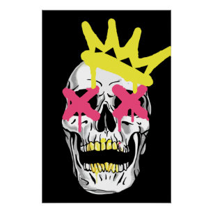 Regal Skull: Pink X-Eyed Crowned Art Poster