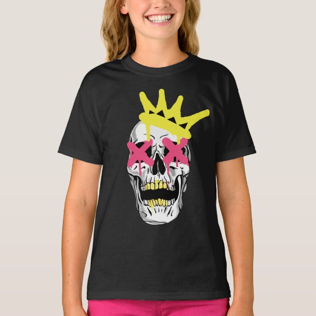 Regal Skull: Pink X-Eyed Crowned Art T-Shirt (Front)