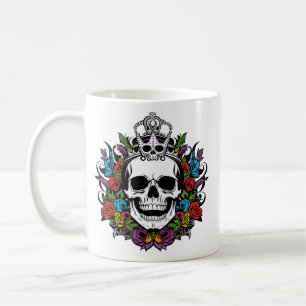 Regal Skull with Crown and Colorful Roses Coffee Mug