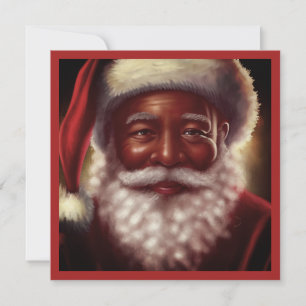 Regal Smiling Black Santa White Beard Santa Hat Holiday Card