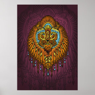 Regal Spirit Lion   Ornate Tribal Mandala Roar Poster