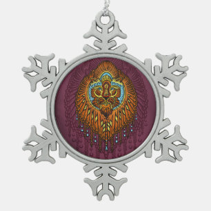 Regal Spirit Lion   Ornate Tribal Mandala Roar Snowflake Pewter Christmas Ornament