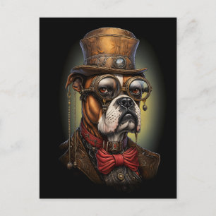Regal Steampunk Boxer Dog In Hat Goggles Tie 117 Postcard