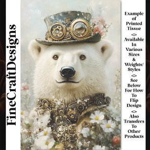 Regal Steampunk Polar Bear, Floral CB1 Decoupage Tissue Paper