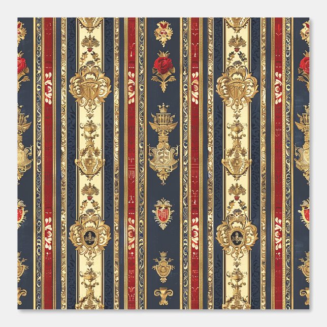 Regal Strips Gold Red Blue Rose Peel and Stick Wallpaper (Front)