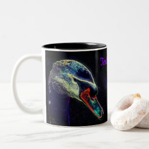 Regal Swan Abstract Art Personalised Two-Tone Coffee Mug