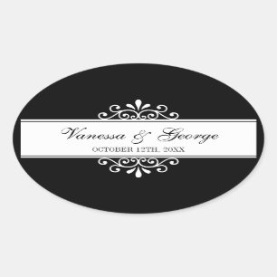 Regal swirl black oval out of town gift bag favour sticker