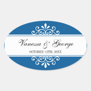 Regal swirl navy oval out of town gift bag favour oval sticker