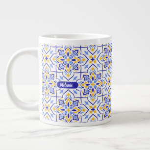 Regal Symphony Blue and Gold Luxury Mediterranean Large Coffee Mug