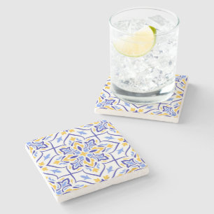 Regal Symphony Blue and Gold Luxury Mediterranean Stone Coaster