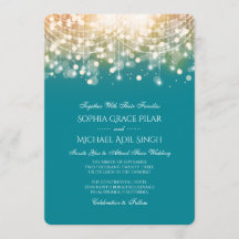 Regal Turquoise and Gold Bokeh Lights Invitation