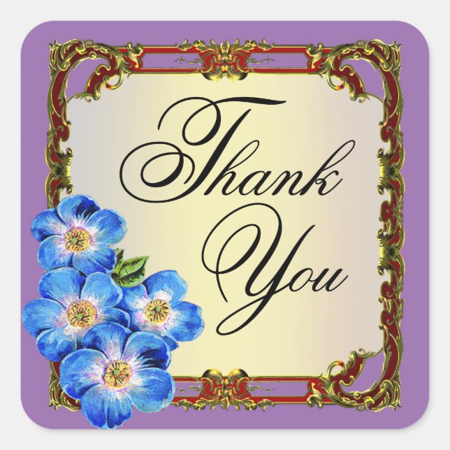 Regal Victorian Floral Favour | purple Square Sticker (Front)