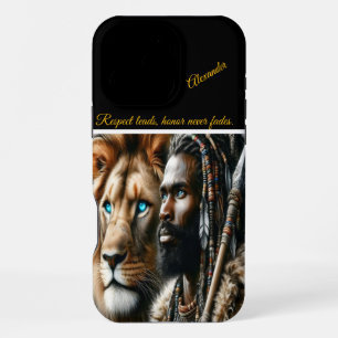 Regal warrior with lion companion. iPhone 16 pro max case