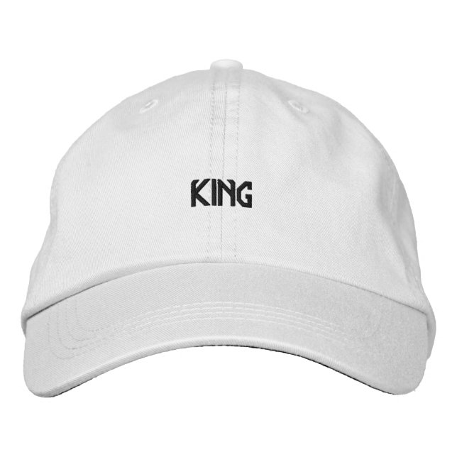 Regal White Cap Featuring King Embroidery Mens Hat (Front)
