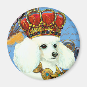 Regal White Poodle with Crown portrait Magnet