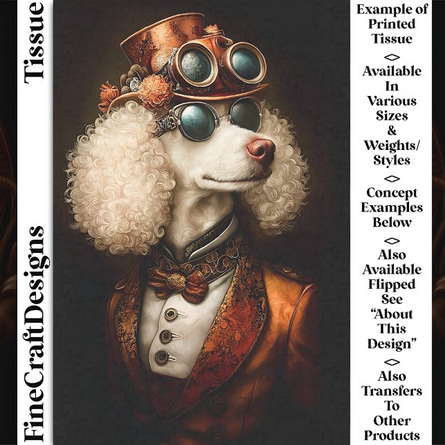 Regal White Steampunk Poodle Dog AX6 Decoupage Tissue Paper (Creator Uploaded)