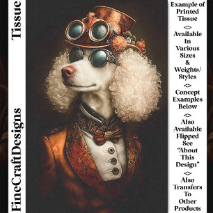 Regal White Steampunk Poodle Dog CT8 Decoupage Tissue Paper