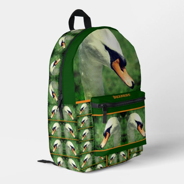 Regal White Swan Nature Personalised Printed Backpack (Back Corner Left)