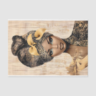 Regal Woman, Gold & Black Turban DH7R Decoupage Tissue Paper
