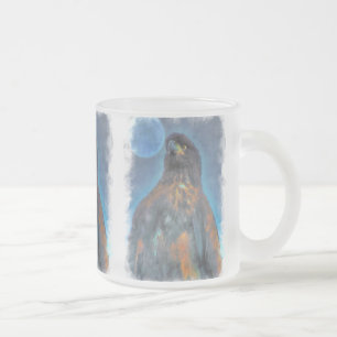 Regal Young Bald Eagle and Moon Painting Frosted Glass Coffee Mug