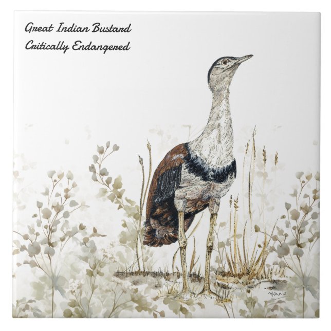 RegalHand-Painted Indian Bustard Bird Tile (Front)