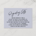 Regarding Gifts Handwriting Simple Dusty Blue Enclosure Card<br><div class="desc">These simple, distinctive card inserts were designed to match other items in a growing event suite that features a modern casual handwriting font over a plain background you can change to any colour you like. On the front side you read "Regarding Gifts" in the featured type; on the back I've...</div>
