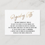 Regarding Gifts Modern Gold Handwriting Wedding Enclosure Card<br><div class="desc">These simple, distinctive card inserts were designed to match other items in a growing event suite that features a modern casual handwriting font over a plain background you can change to any colour you like. On the front side you read "Regarding Gifts" in the featured type; on the back I've...</div>