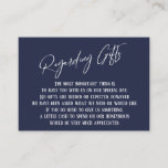 Regarding Gifts Modern Handwriting Navy Blue Enclosure Card<br><div class="desc">These simple, distinctive card inserts were designed to match other items in a growing event suite that features a modern casual handwriting font over a plain background you can change to any colour you like. On the front side you read "Regarding Gifts" in the featured type; on the back I've...</div>