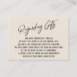 Regarding Gifts Modern Handwriting Simple Cream Enclosure Card<br><div class="desc">These simple, distinctive card inserts were designed to match other items in a growing event suite that features a modern casual handwriting font over a plain background you can change to any colour you like. On the front side you read "Regarding Gifts" in the featured type; on the back I've...</div>