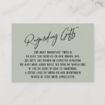 Regarding Gifts Modern Handwriting Simple Sage Enclosure Card<br><div class="desc">These simple, distinctive card inserts were designed to match other items in a growing event suite that features a modern casual handwriting font over a plain background you can change to any colour you like. On the front side you read "Regarding Gifts" in the featured type; on the back I've...</div>