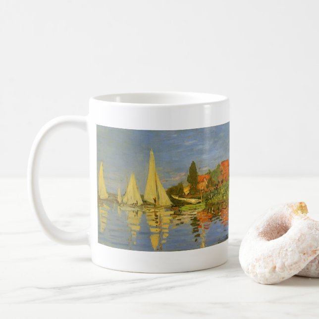 Regatta at Argenteuil by Claude Monet Coffee Mug (With Donut)