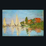 Regatta at Argenteuil by Claude Monet Poster<br><div class="desc">Regatta at Argenteuil by Claude Monet  is a beautiful impressionism painting of sailboats,  a red boathouse and the blue water of the River Seine</div>