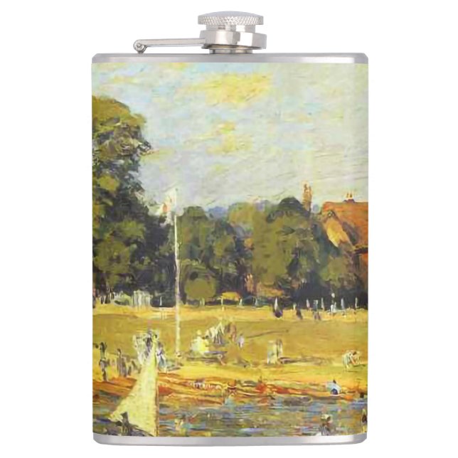Regatta at Hampton Court Alfred Sisley Poster Hip Flask (Front)