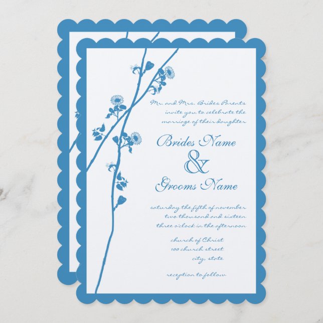 Regatta Blue Wild Flowers Wedding Invitation (Front/Back)