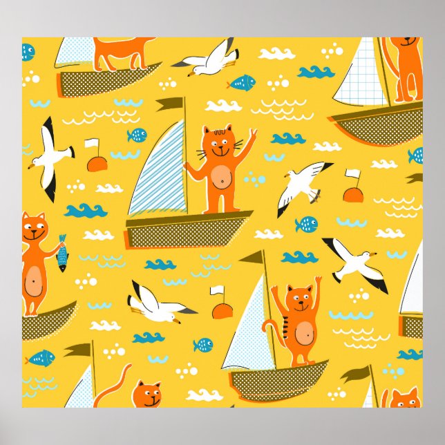 Regatta Cats: Nursery Animal Vintage Poster (Front)