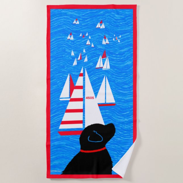 Regatta Day Black Dog Beach Towel (Front)
