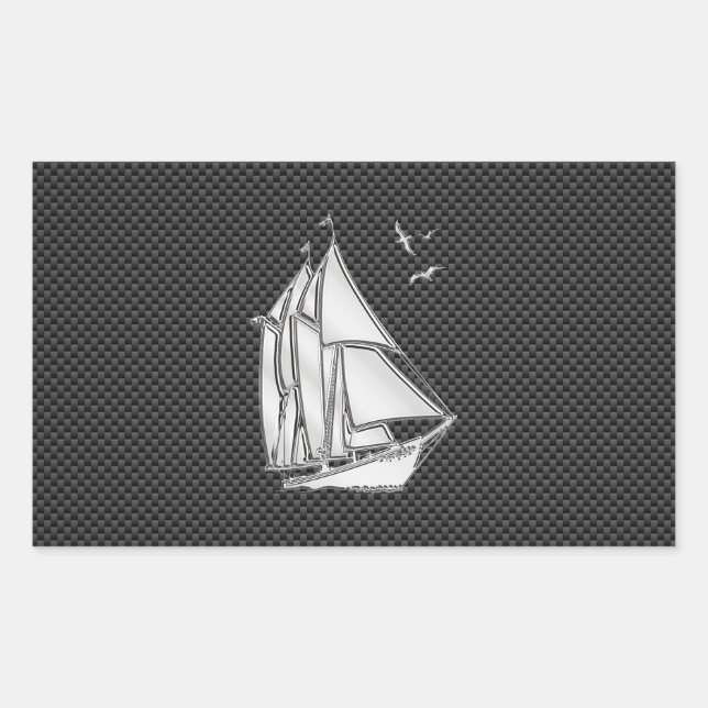 Regatta Sailboat on Carbon Fibre Style Rectangular Sticker (Front)