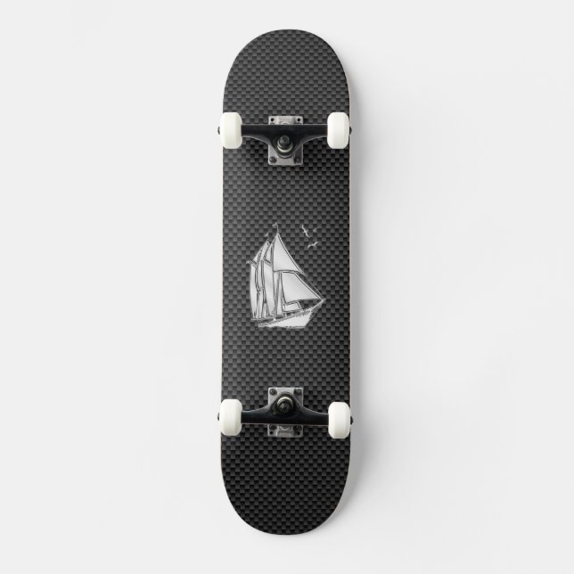 Regatta Sailboat on Carbon Fibre Style Skateboard (Front)