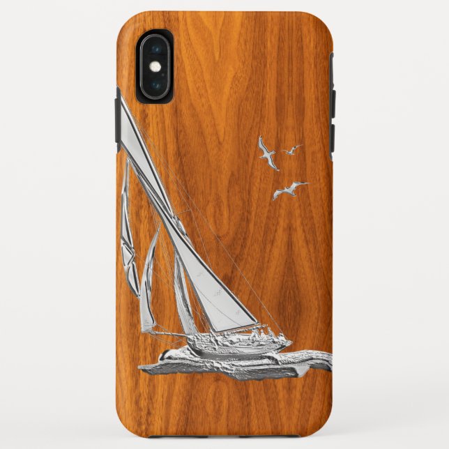 Regatta Sailboat on Teak Veneer Style Case-Mate iPhone Case (Back)