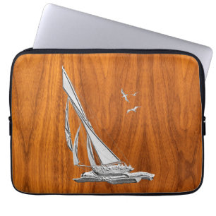 Regatta Sailboat on Teak Veneer Style Laptop Sleeve